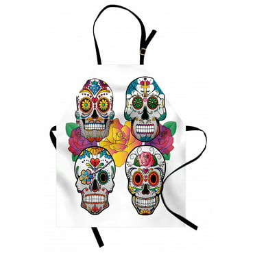 Unisex Kitchen Bib with Adjustable Neck for Cooking Gardening Adult Size Catrina Calavera Featured Ornaments Macabre Remember The Dead Theme White Ivory Ambesonne Sugar Skull Apron 